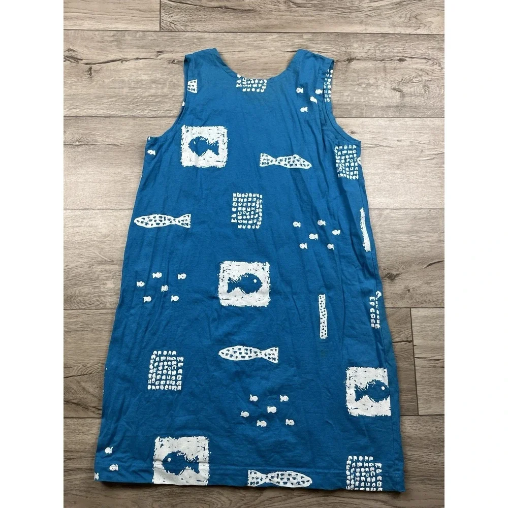 Cotton Fields by M. Mac Dress Sz Medium Blue Fish 100% Cotton USA Maxi Beach - Picture 11 of 11